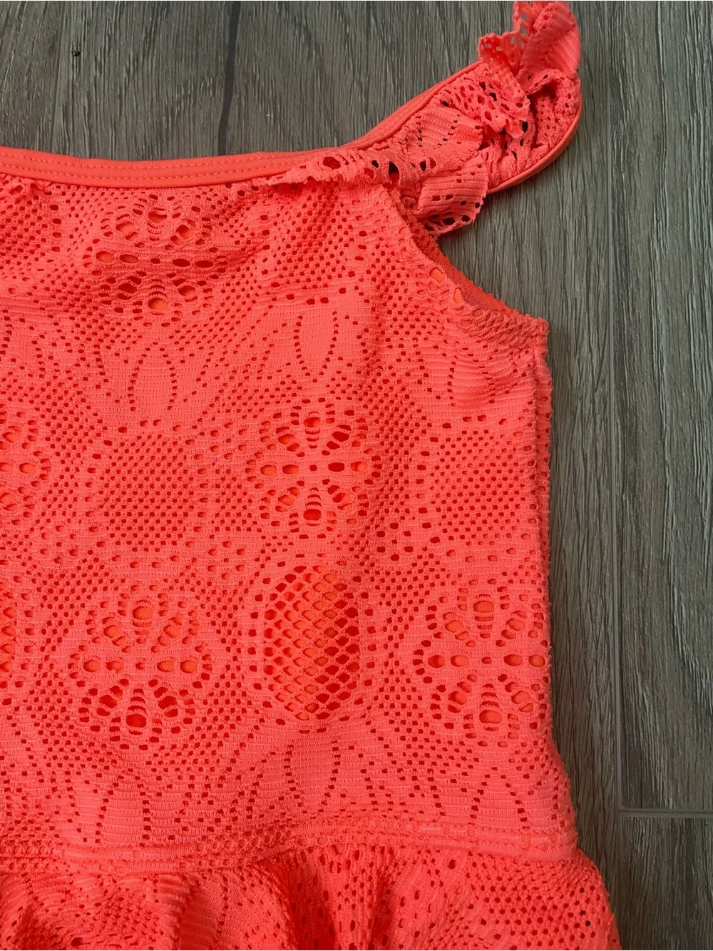 Wonder Nation Toddler Girl One Piece Swimsuit 3T Orange Lace Vibrant Summer Pool